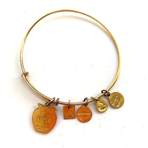 Alex and Ani Apple Charm Bracelet - Shiny Gold Finish Expands 2"- 3.5" - Picture 2 of 2